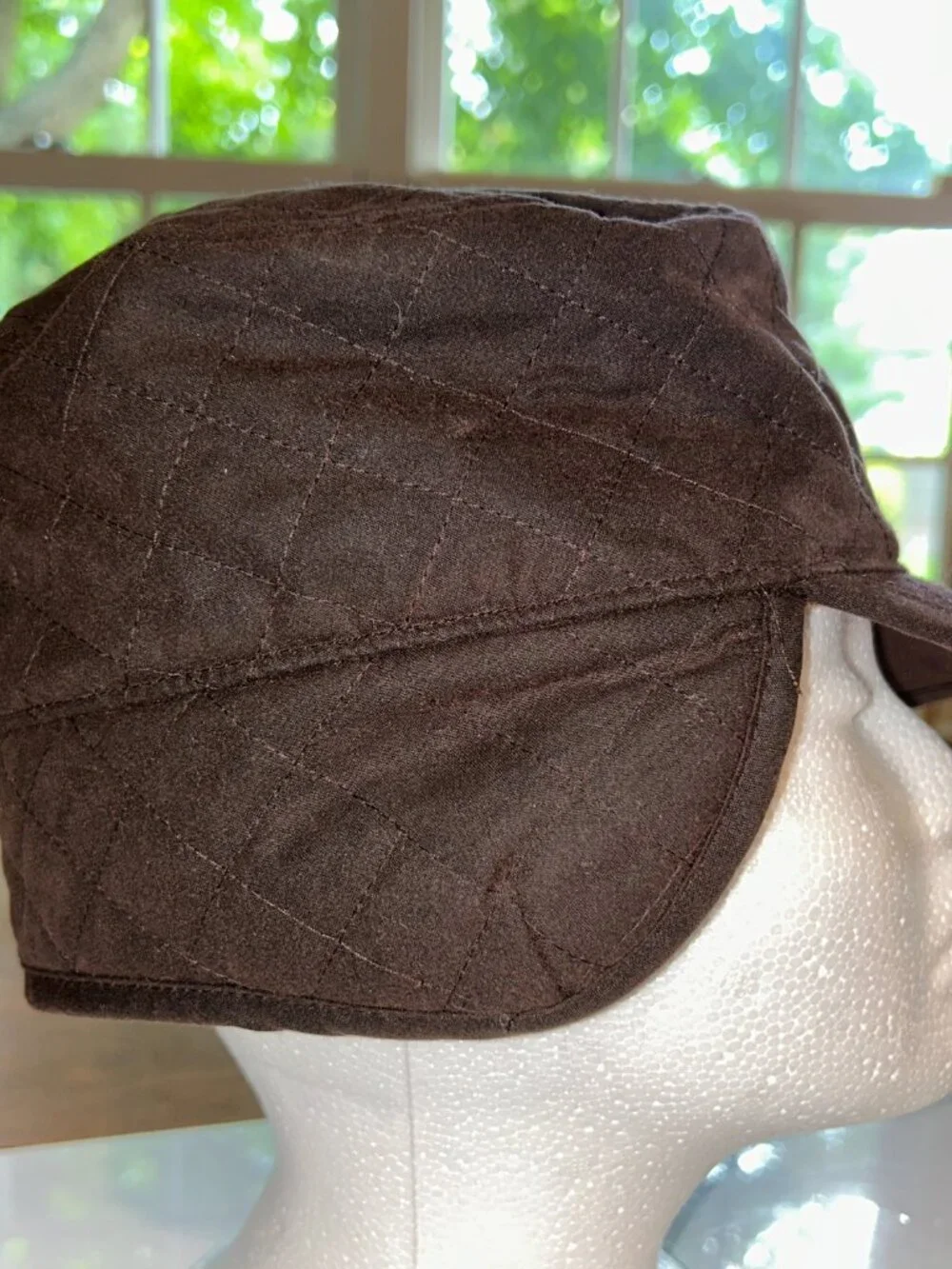 Barbour Brown Quilted Waxed Cotton Trapper Hat, Sz Small